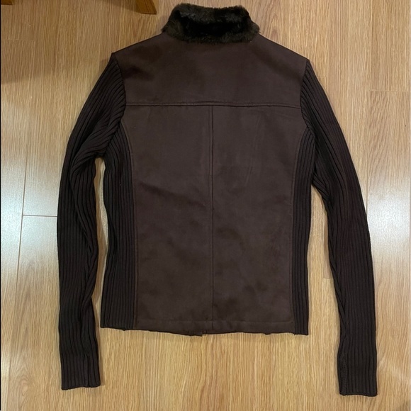 Vintage Y2K / 90s Faux Suede Knit Jacket Brown - M - Picture 7 of 16